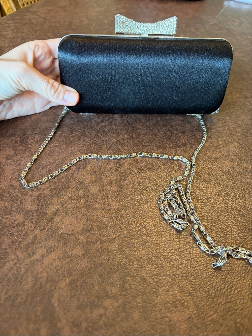 Black Crystal-Embellished Evening Clutch